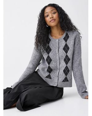 Twik Diamond Pattern Jacquard Cardigan - Grey