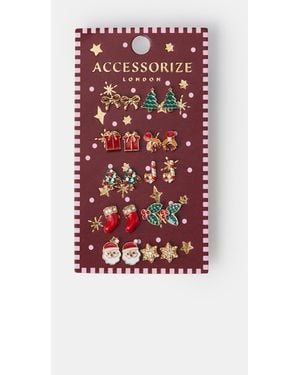 Accessorize Christmas Stud Earrings - Red