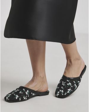 Simply Be Embroidered Detail Mule Ex Wide - Black