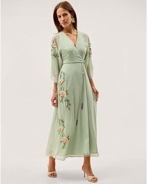 Monsoon Clara Floral Midi Wrap Dress - Green