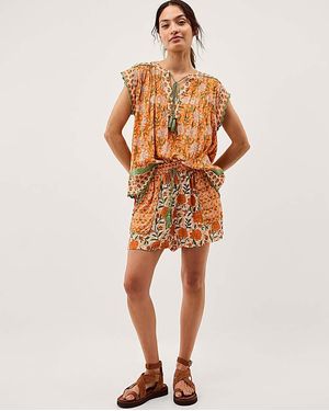 Monsoon Carris Floral Scallop Shorts - Orange