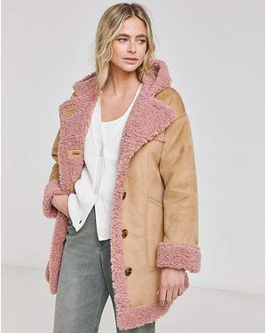 Simply Be Longline Contrast Shearling Aviator - Natural