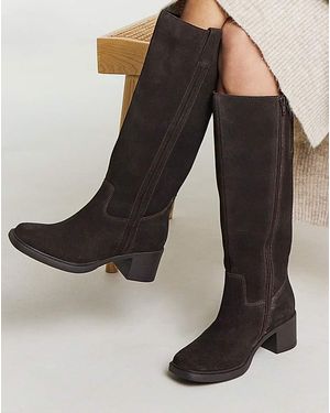 JD Williams Suede Block Heel Knee High Boot Wide C C - Black