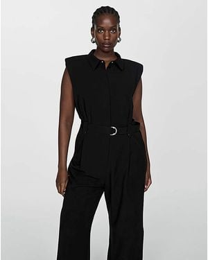 Mango Linen Blend Belted Jumpsuit - Black