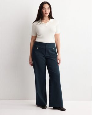 Mango Wide Leg Trouser Button Detail - Blue