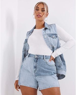 Simply Be Tonal Patchwork Shorts - Blue