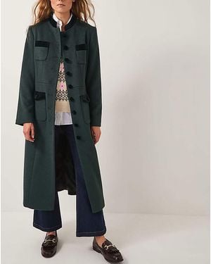 Monsoon Viv Velvet Trim Military Coat - Green