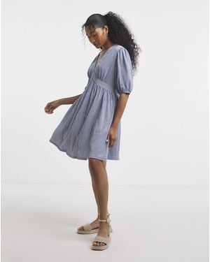 Simply Be Waffle Waist Detail Skater Dress - Blue
