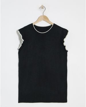 Simply Be Ruffle Shoulder Knitted Vest - Black