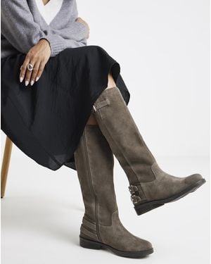 Simply Be Suede Straight Knee High Boot Ex Wide Sc - Grey