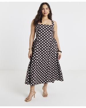 Simply Be Chocolate Spot Waist Detail Midi Dress - White