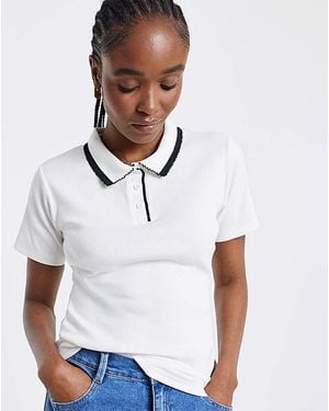 Simply Be Short Sleeve Rib Polo Top - White