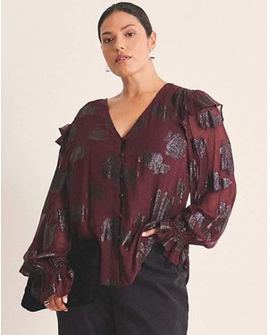 Simply Be Jacquard Ruffle Blouse - Purple