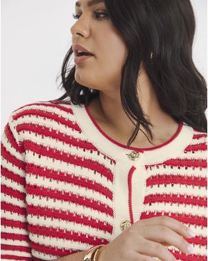 Simply Be Stripe Short Sleeve Frill Cardigan - Red