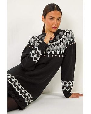 Roman Roman Geometric Knitted Shift Dress - Black