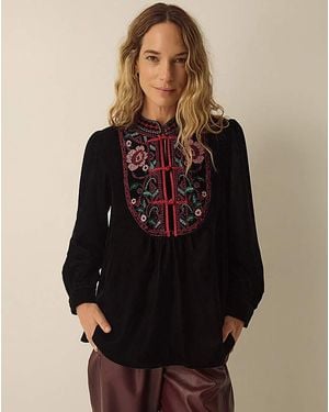 Monsoon Agnes Embroidered Velvet Top - Black