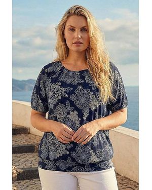 Roman Curve Floral Bardot Top - Blue