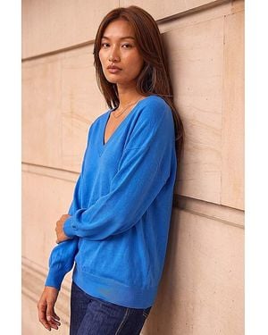 Roman Roman V-Neck Stretch Longline Jumper - Blue