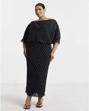 Simply Be Plisse Off Shoulder Dress - Black