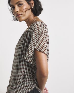 Simply Be Check Chiffon Asymmetic Draped Top - Grey