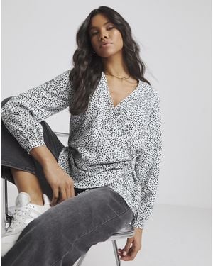Simply Be Tie Front Wrap Blouse - Grey