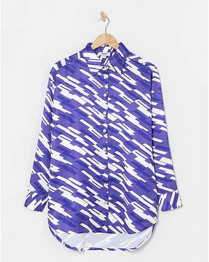 Simply Be Geo Print Relaxed Satin Shirt - Blue