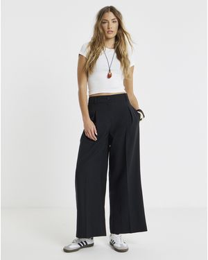Simply Be Elastic Back Pleated Wide Leg Trouser - White