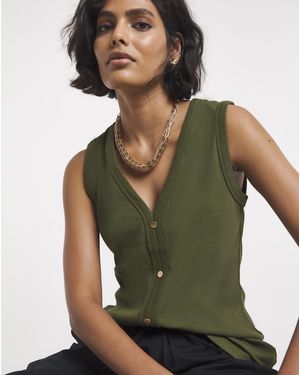 Simply Be Ribbed Button Through Vest - Green