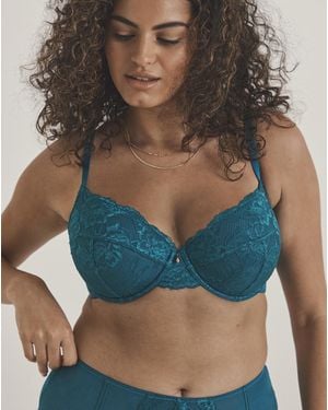 Pretty Secrets Padded Plunge Lace Push Up Bra - Blue
