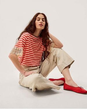 Monsoon Sasha Stripe Linen Blend T-Shirt - Red