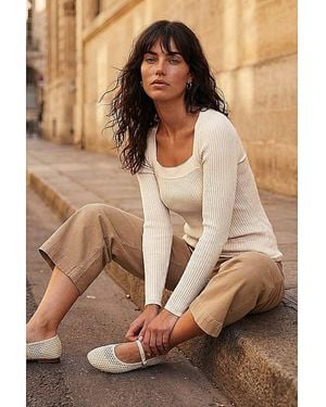 Roman Roman Square Neck Ribbed Knit Top - Brown