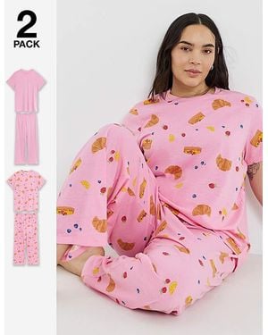Pretty Secrets Value 2Pk Breakfast Print Pyjamas - Pink