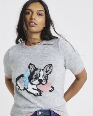 Simply Be Short Sleeve Tipped Pet Pals Jumper - Grey
