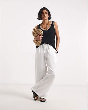 JD Williams Tie Waist Linen Wide Leg Trouser - White