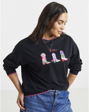 Simply Be Yee Haw Slogan Sweat - Black