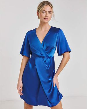 Simply Be Cobalt Satin Wrap Front Dress - Blue
