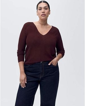 Mango V Neck Fine Knit Jumper - Purple