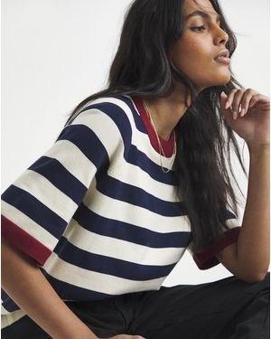 Simply Be Stripe Half Sleeve Knitted Jumper - Blue
