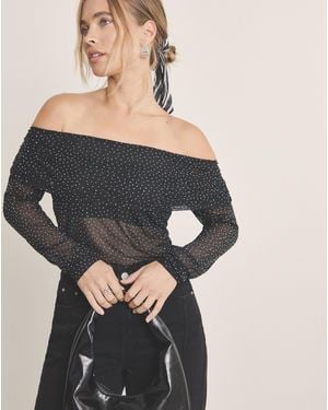 Simply Be Hot Fix Mesh Bardot Top - Black