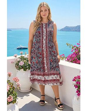 Roman Curve Paisley Print Midi Dress - Blue