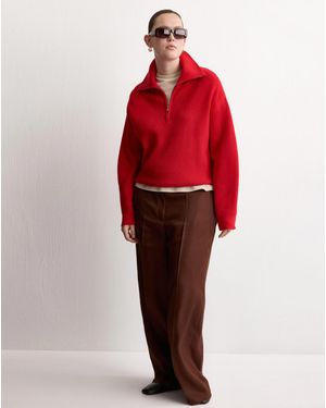 Mango High-Waisted Lyocell Trousers - Red