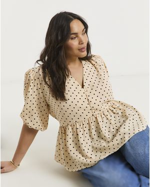 Simply Be Button Through Peplum Blouse - Natural