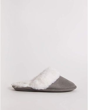 Simply Be Closed Toe Mule Slippers Wide Fit - Grey