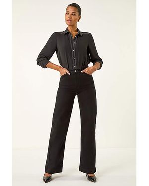Roman Roman Wide Leg Stretch Denim Jeans - Black