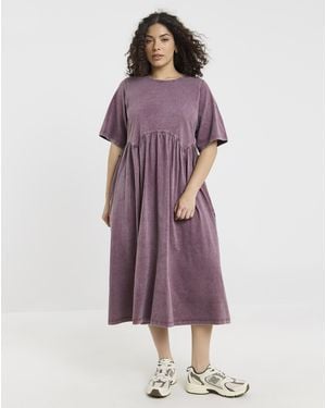 Simply Be Acid Wash Pocket Midi Dress - Purple