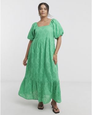 Simply Be Broderie Maxi Dress - Green