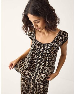 Monsoon Arti Print Button Top - Black