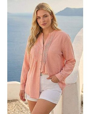Roman Curve Pintuck Sequin Blouse - Pink
