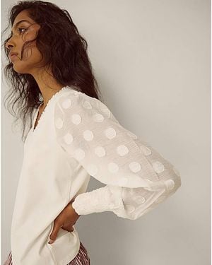 Monsoon Ferne V-Neck Polka Dot Top - Natural