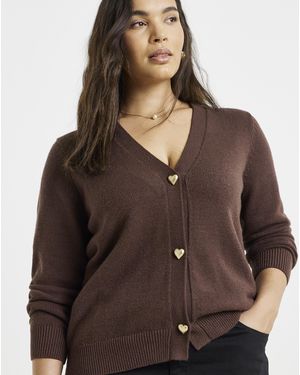 Simply Be Heart Button Cardigan - Brown